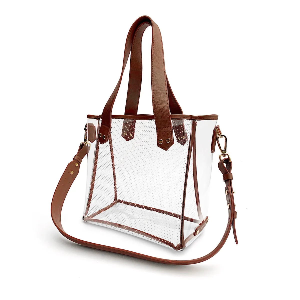 Gameday Bag - Tan Leather / Clear PVC / Gold Hardware
