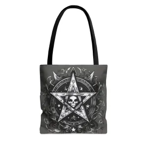 Gray Witchy Goth Pentacle Tote Bag, Celtic Pentagram Grocery Bag