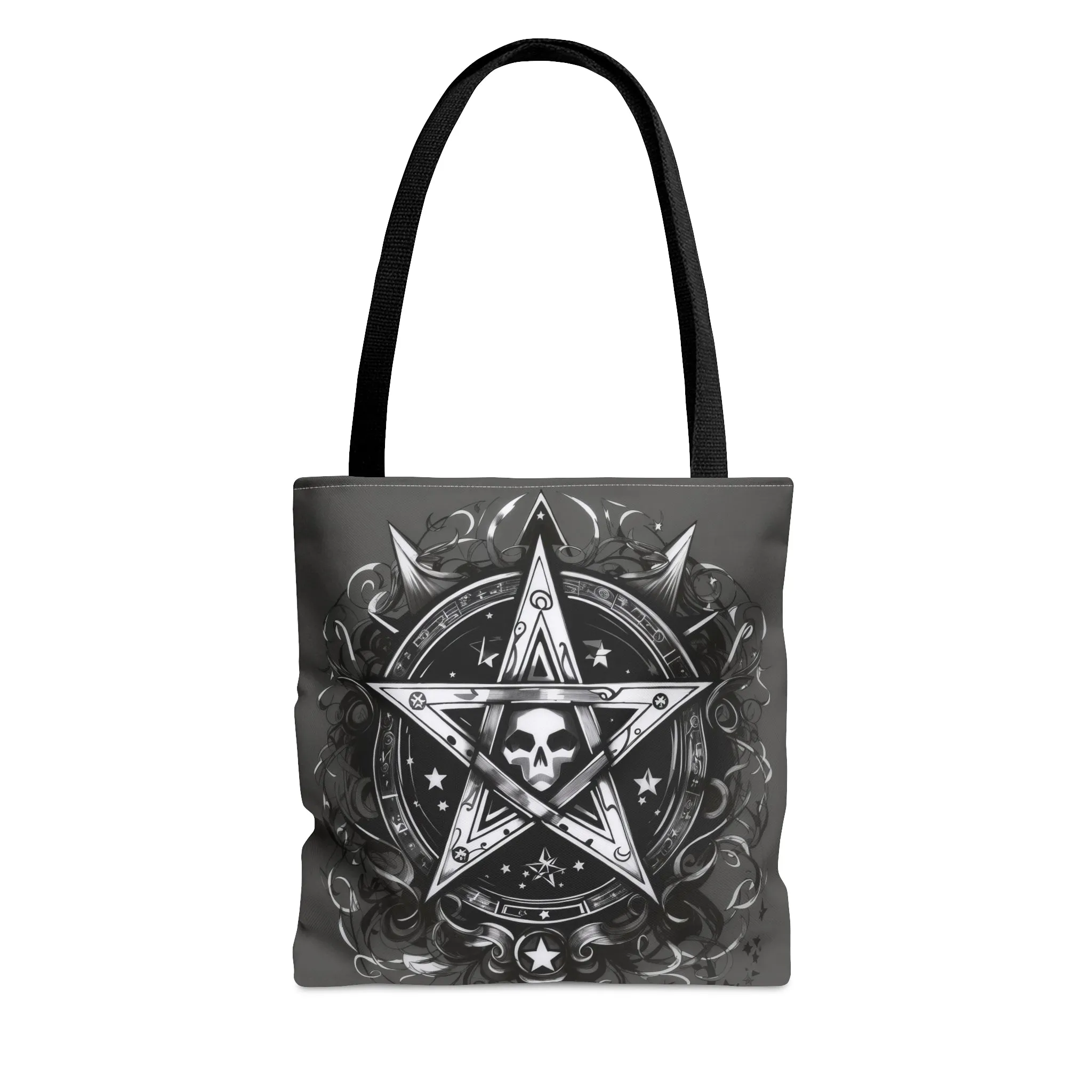 Gray Witchy Goth Pentacle Tote Bag, Celtic Pentagram Grocery Bag