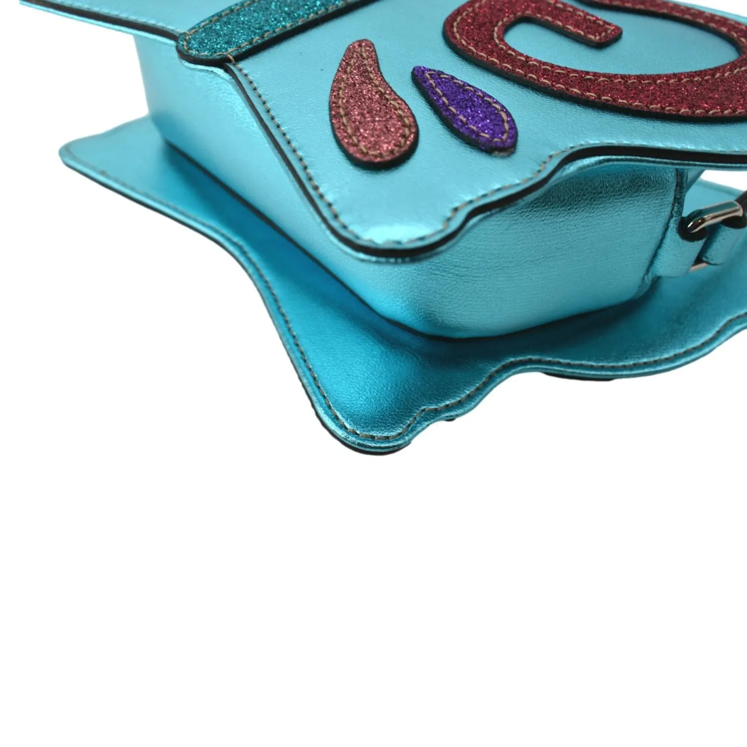 Gucci Kid's Glitter Butterfly Leather Shoulder Bag Metallic Blue 648809