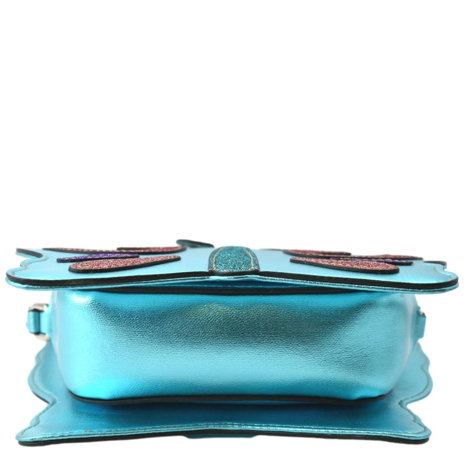 Gucci Kid's Glitter Butterfly Leather Shoulder Bag Metallic Blue 648809