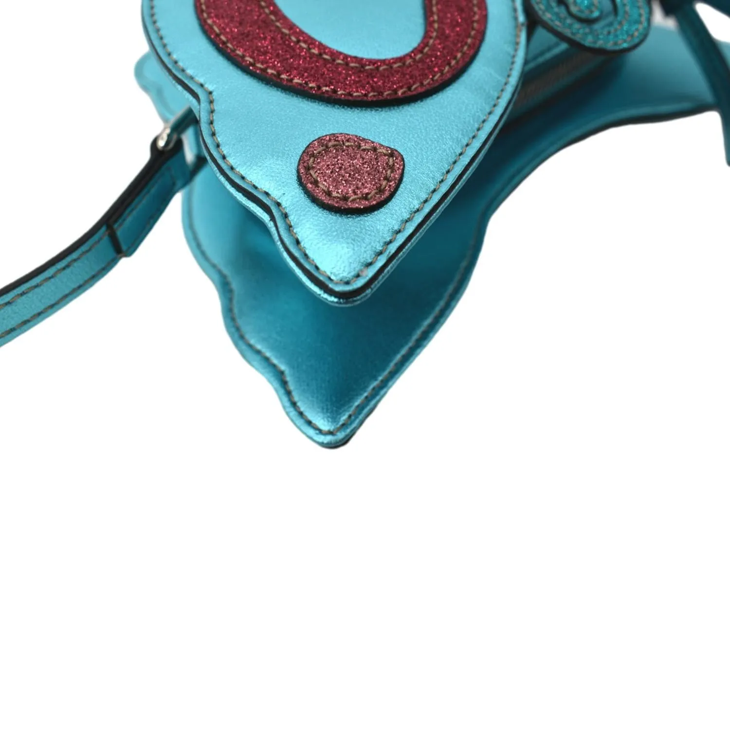 Gucci Kid's Glitter Butterfly Leather Shoulder Bag Metallic Blue 648809