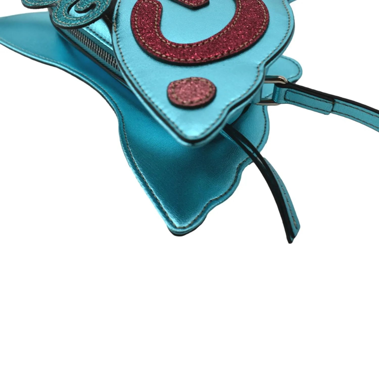 Gucci Kid's Glitter Butterfly Leather Shoulder Bag Metallic Blue 648809