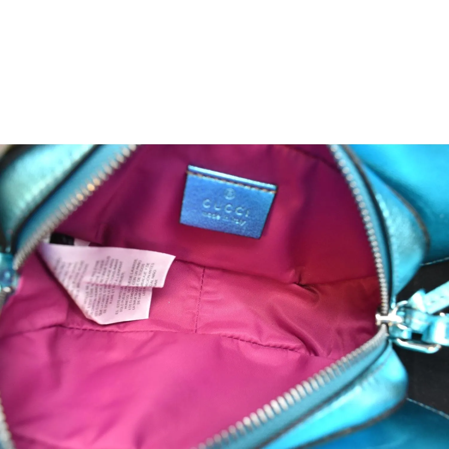 Gucci Kid's Glitter Butterfly Leather Shoulder Bag Metallic Blue 648809