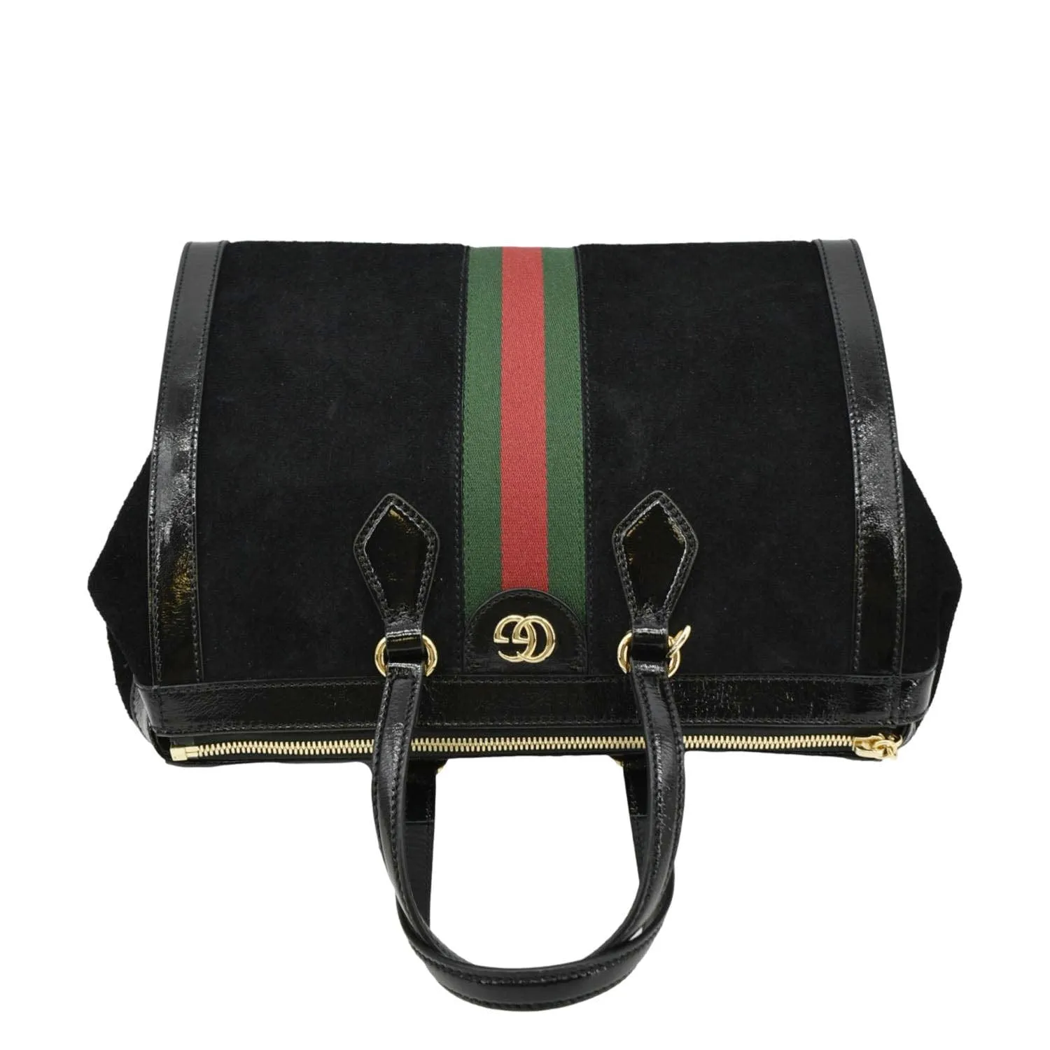 GUCCI Ophidia  Medium Web Suede Tote Bag Black 524537