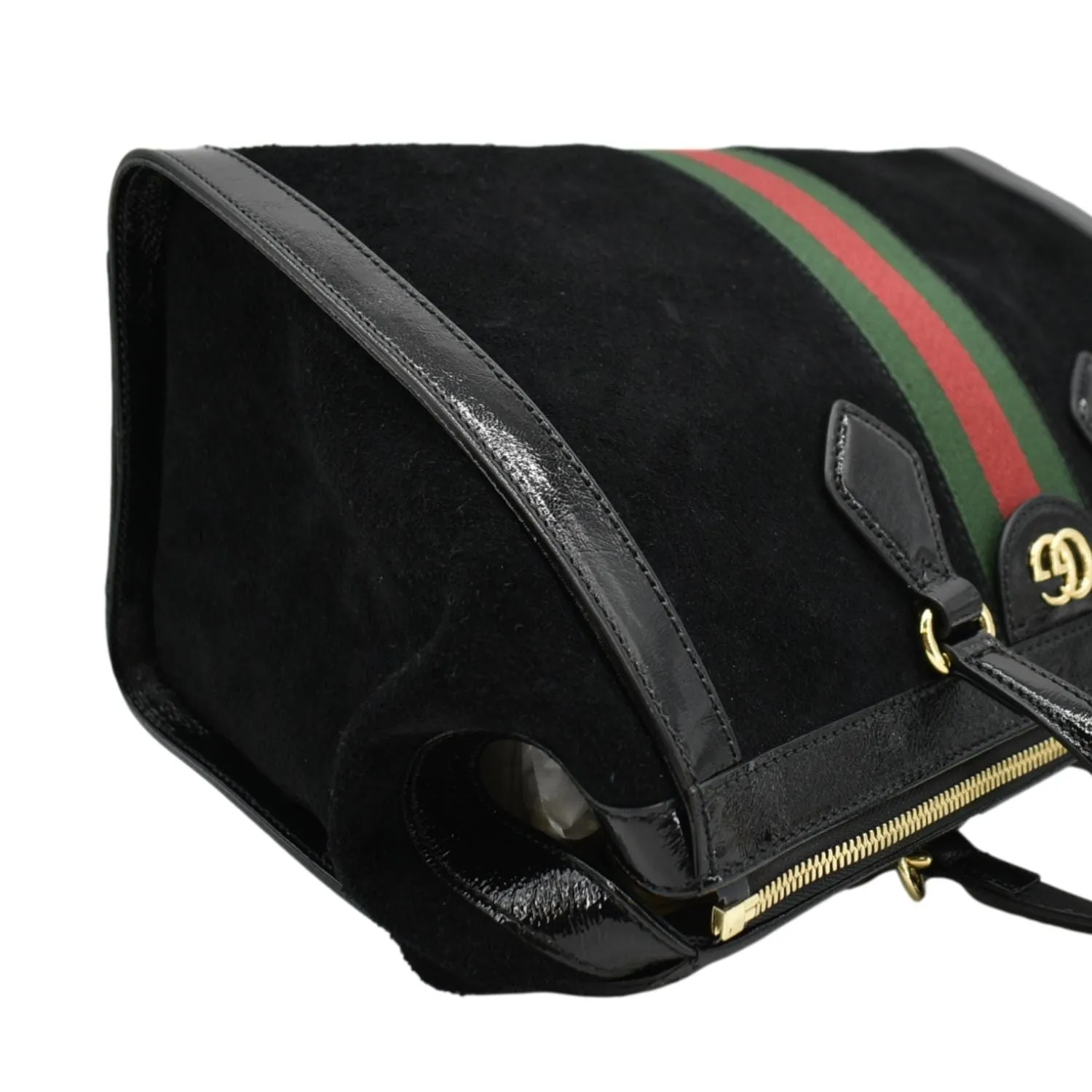 GUCCI Ophidia  Medium Web Suede Tote Bag Black 524537