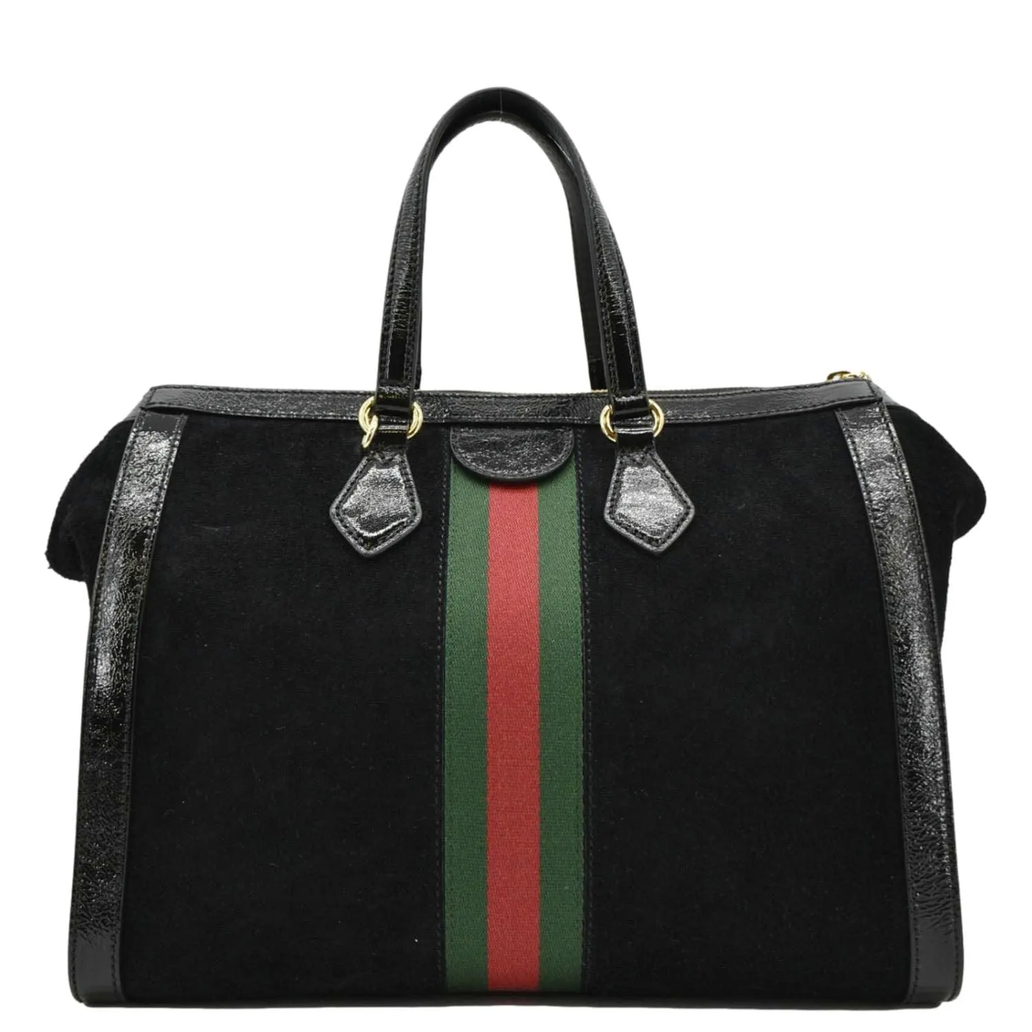 GUCCI Ophidia  Medium Web Suede Tote Bag Black 524537