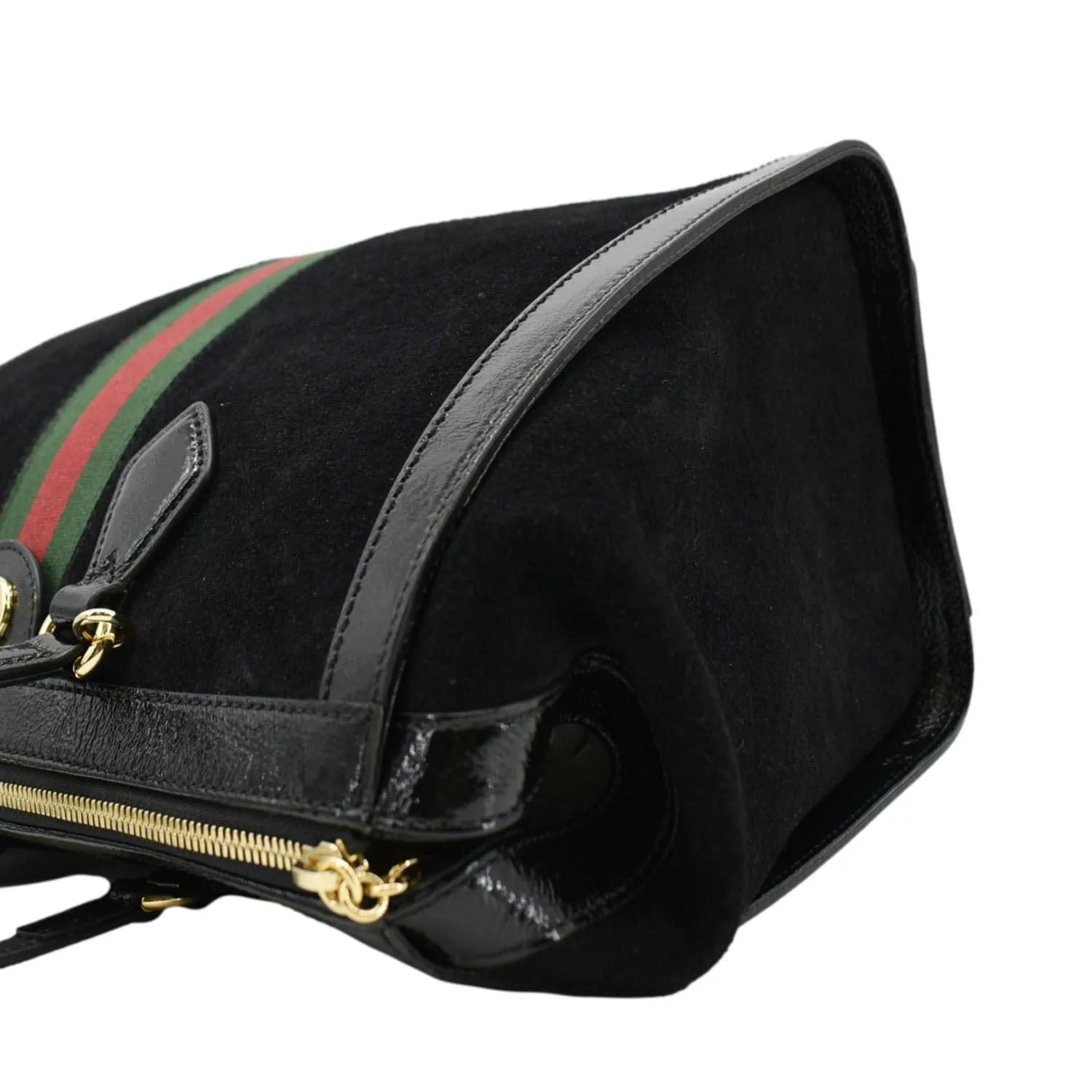 GUCCI Ophidia  Medium Web Suede Tote Bag Black 524537