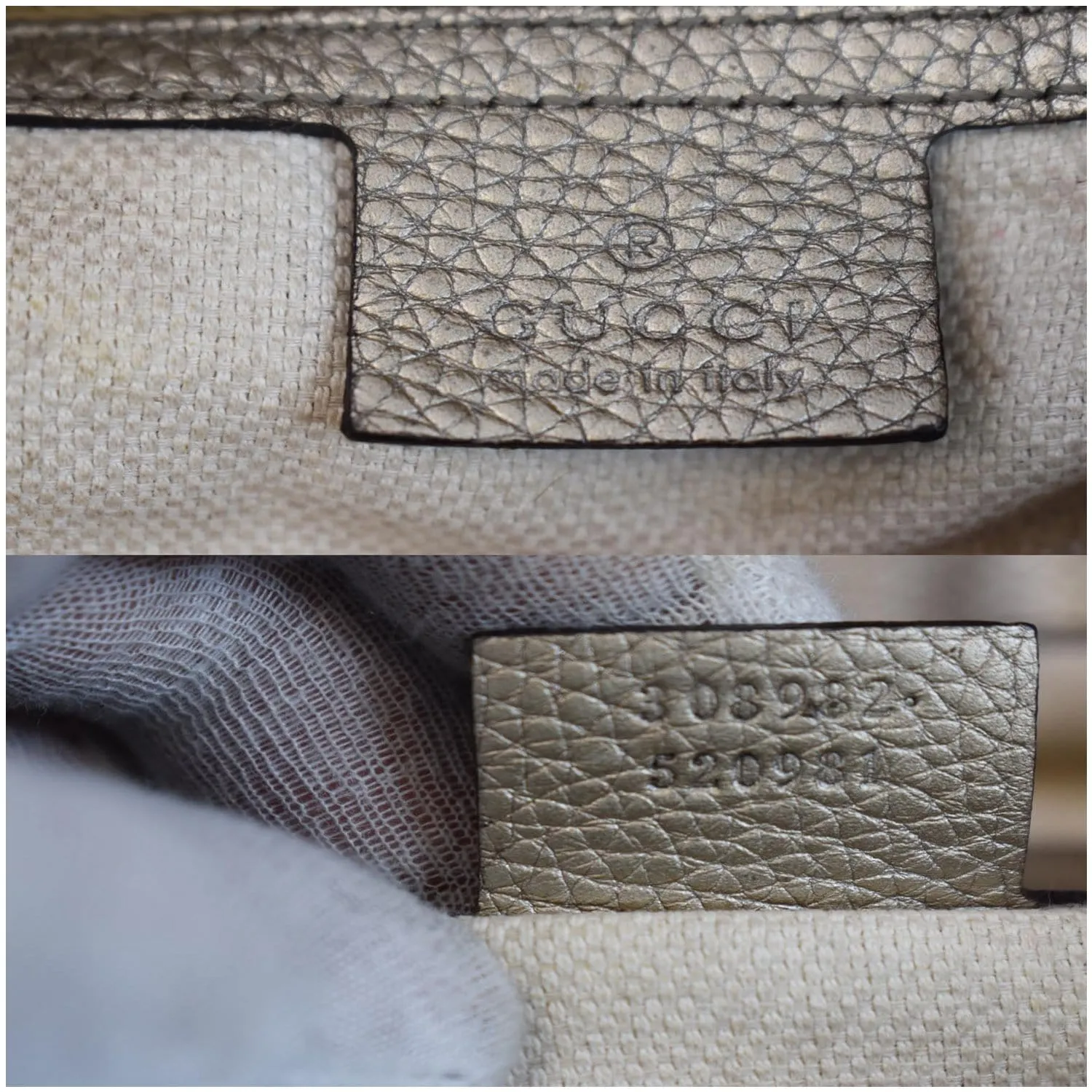 GUCCI Soho Pebbled Leather Chain Shoulder Bag 308982 Beige