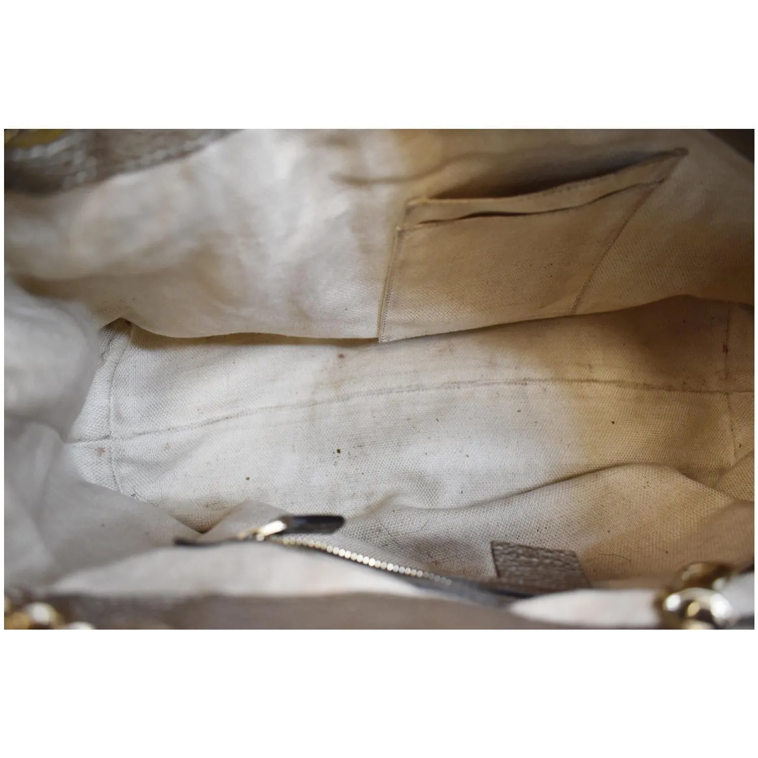 GUCCI Soho Pebbled Leather Chain Shoulder Bag 308982 Beige