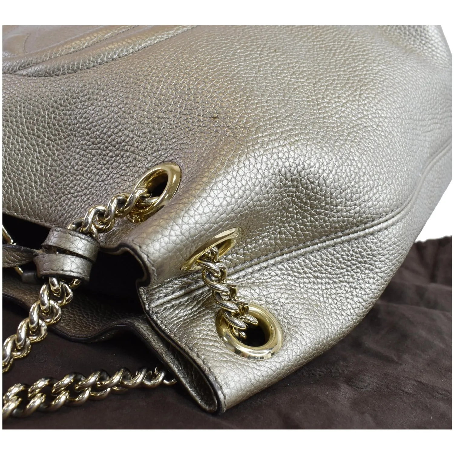 GUCCI Soho Pebbled Leather Chain Shoulder Bag 308982 Beige