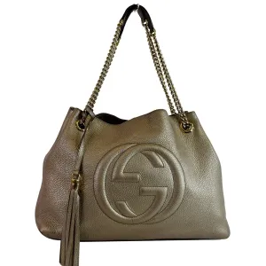 GUCCI Soho Pebbled Leather Chain Shoulder Bag 308982 Beige