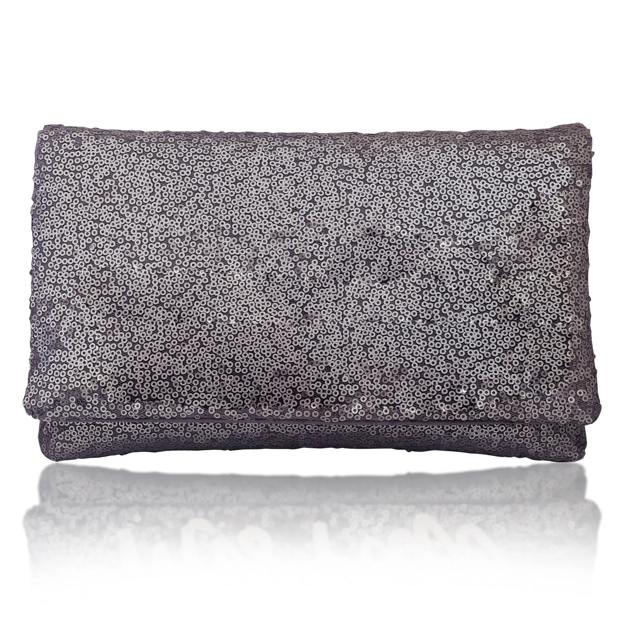 Gunmetal grey sequin plain clutch handbag