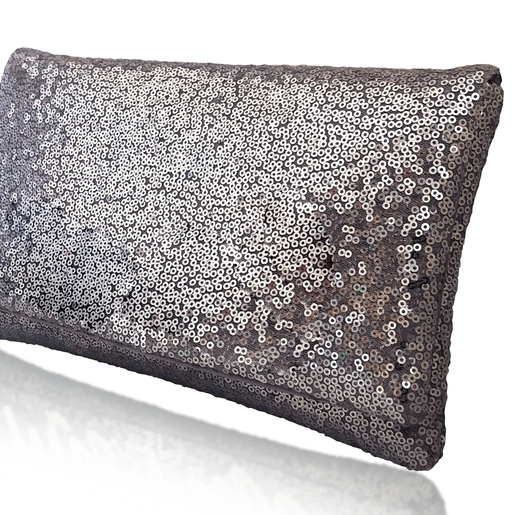 Gunmetal grey sequin plain clutch handbag