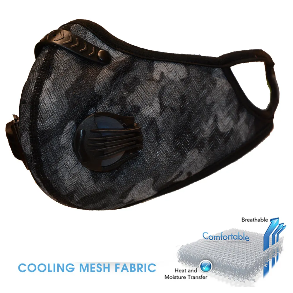 Gym Face Cover made of 3d Mesh With Filter and Valves - Black - Blue - Camo