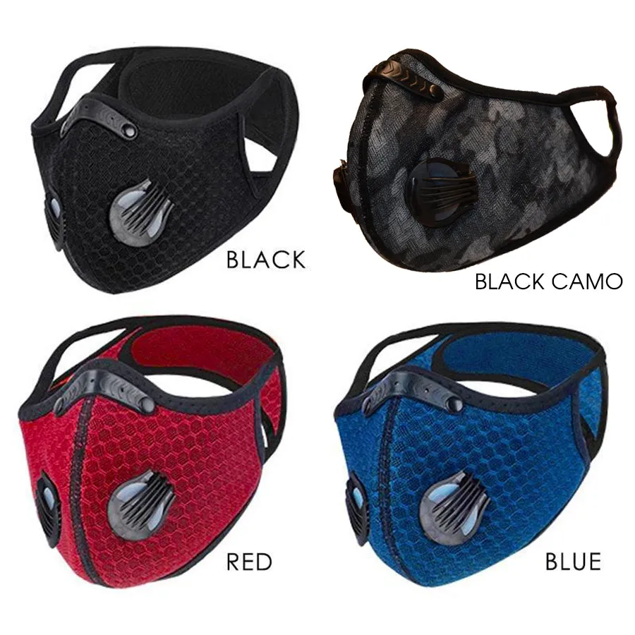 Gym Face Cover made of 3d Mesh With Filter and Valves - Black - Blue - Camo
