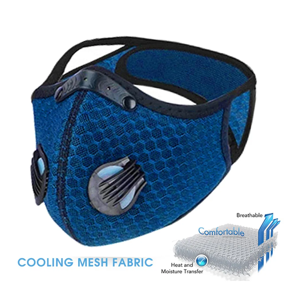 Gym Face Cover made of 3d Mesh With Filter and Valves - Black - Blue - Camo