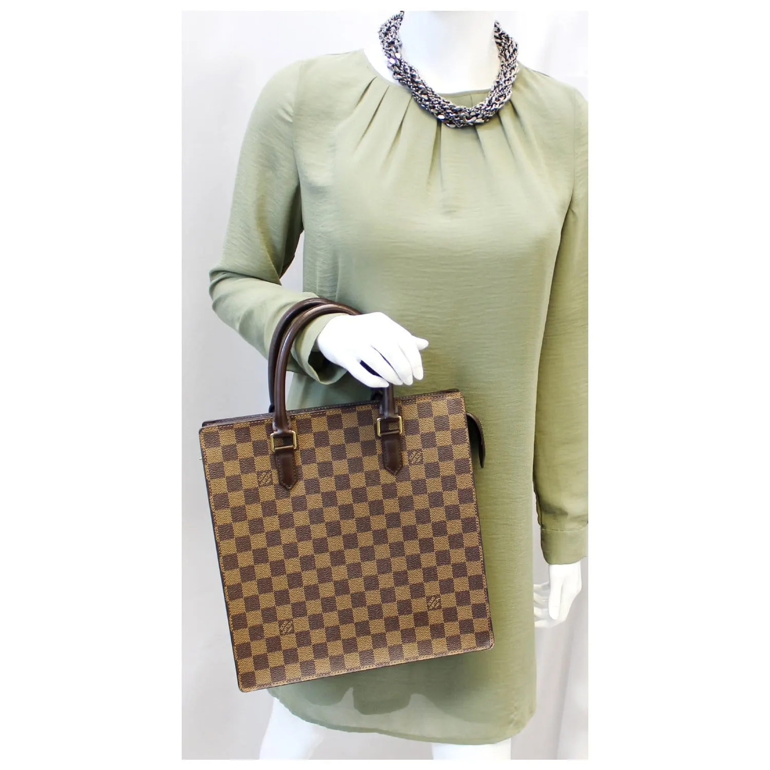 LOUIS VUITTON Damier Canvas Venice Sac-Plat Tote Brown Bag