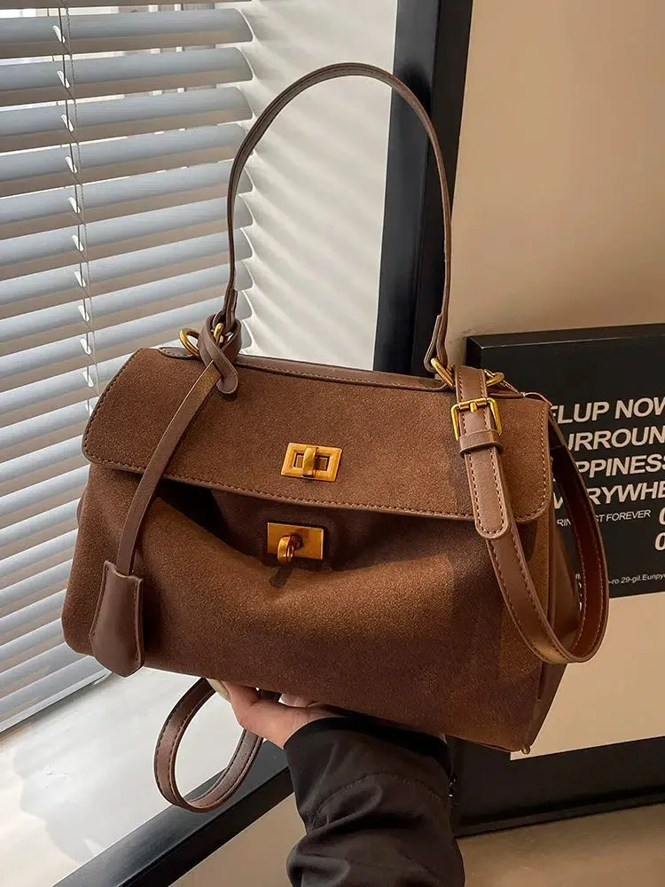 Metal Buckle Shoulder Handbag