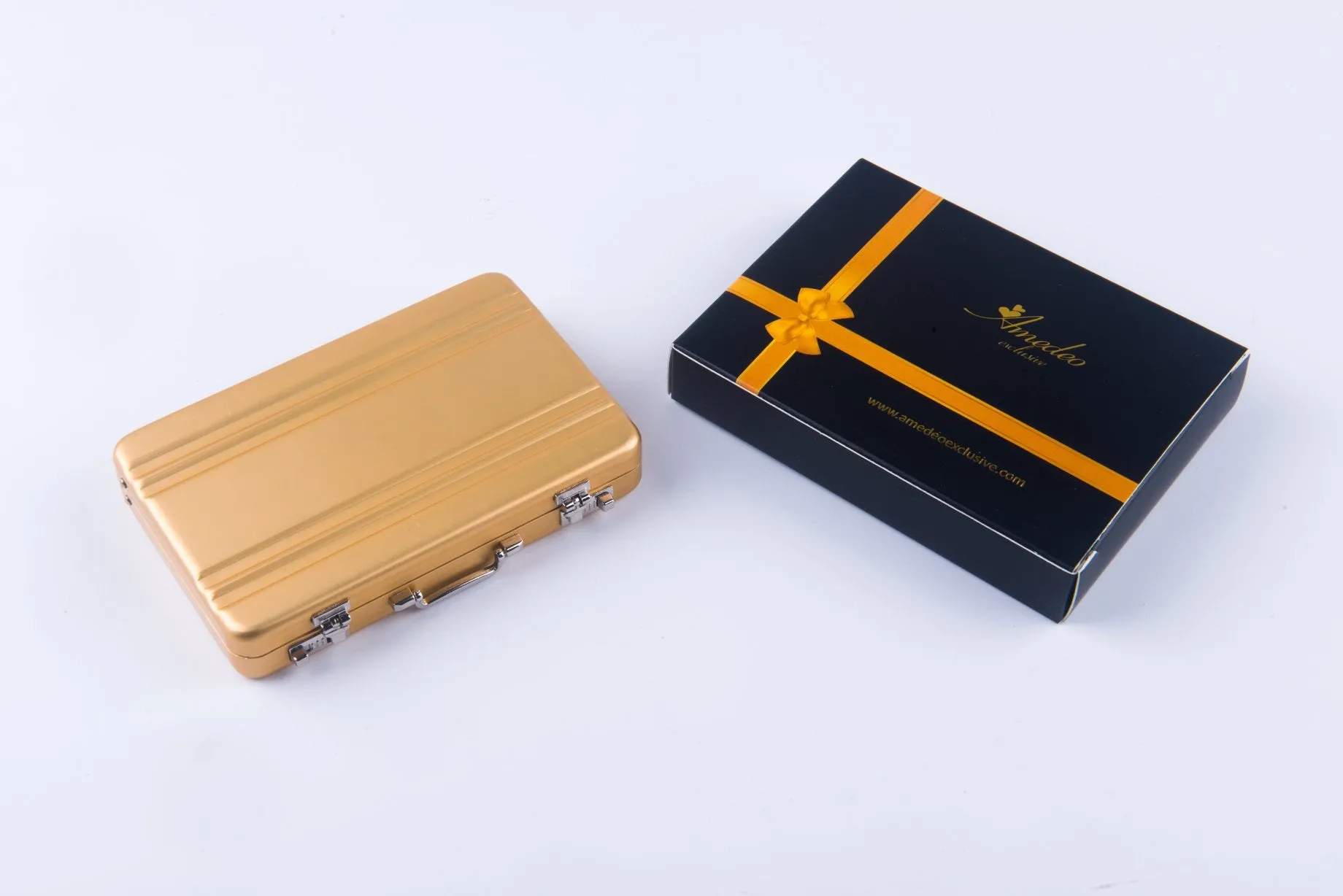 Metal Mens pocket sized Tan Business Card Holder / Card Case / Visiting Card Case