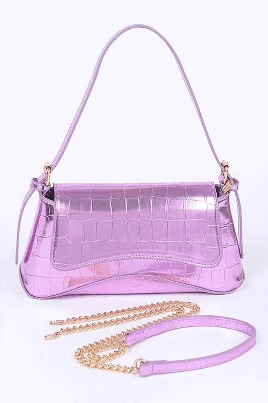 Metallic Croc Embossed Shoulder Bag (4 colors)