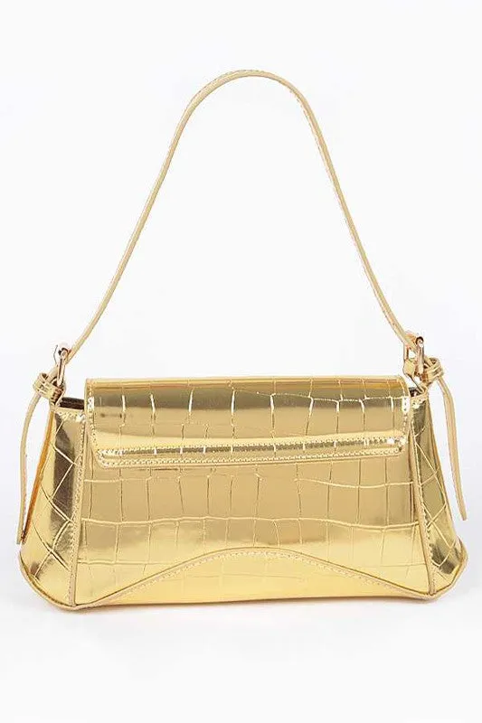 Metallic Croc Embossed Shoulder Bag (4 colors)