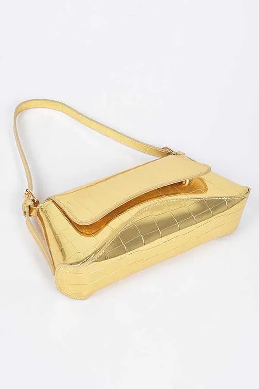 Metallic Croc Embossed Shoulder Bag (4 colors)