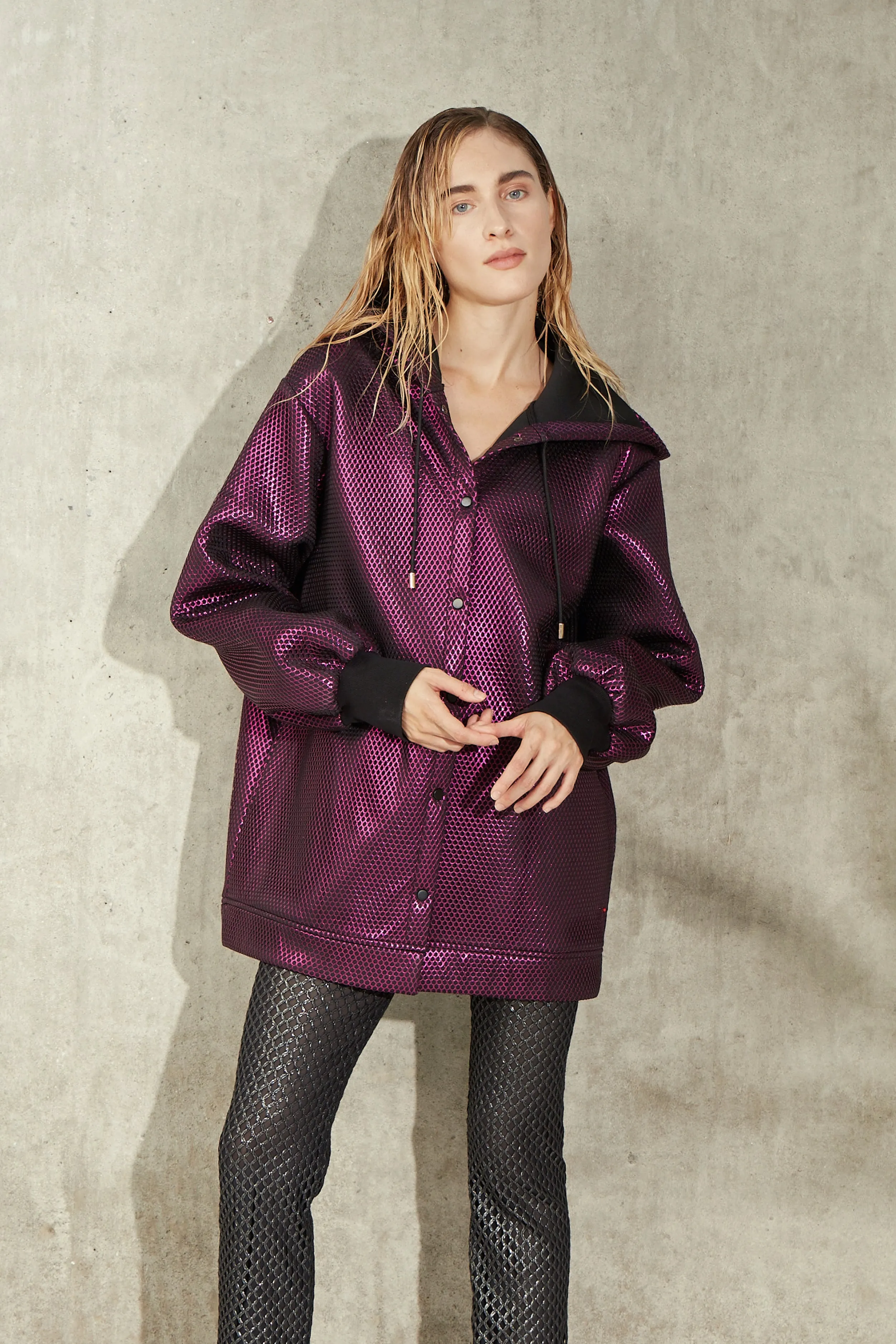 Metallic Neoprene Hoodie - Magenta
