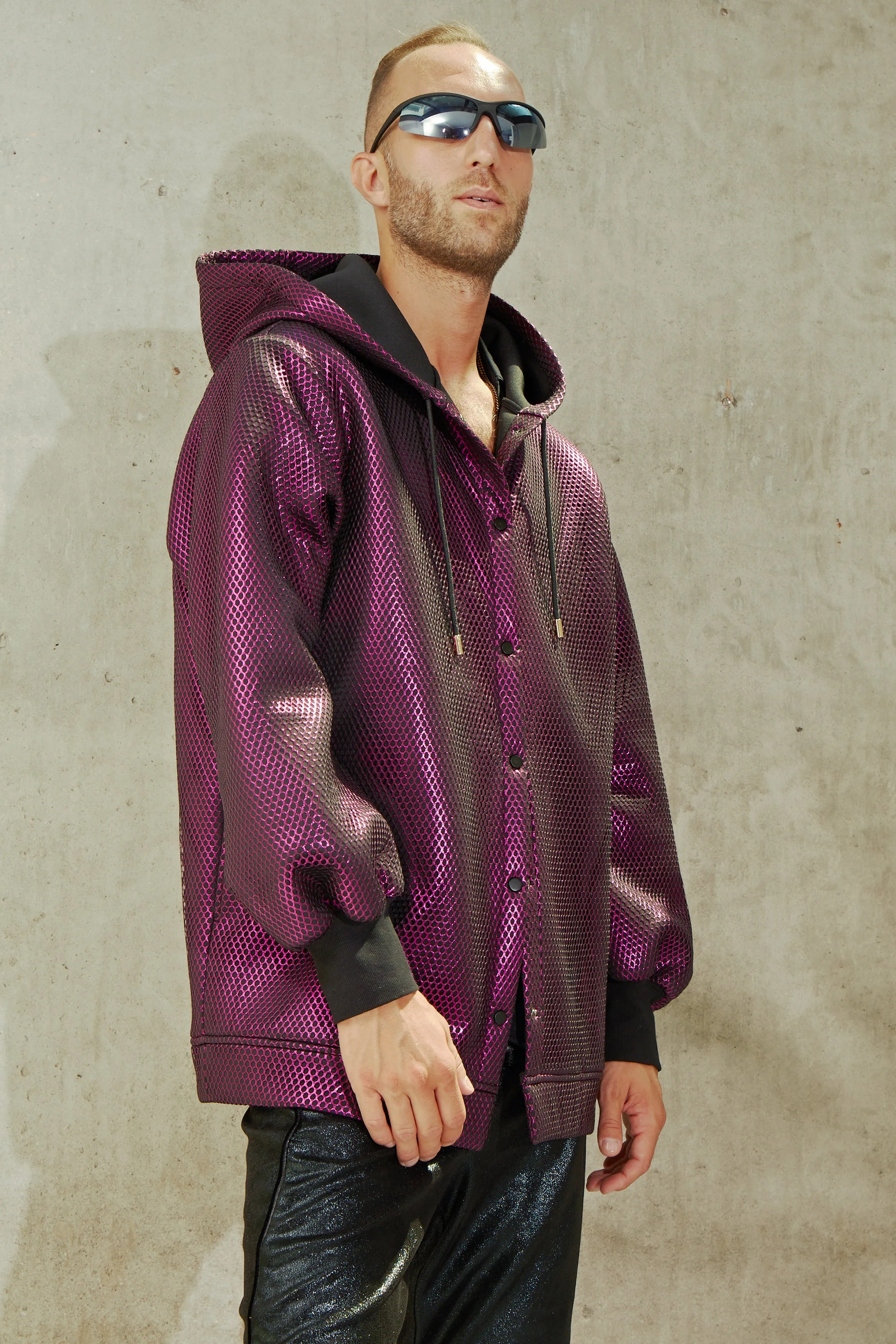 Metallic Neoprene Hoodie - Magenta