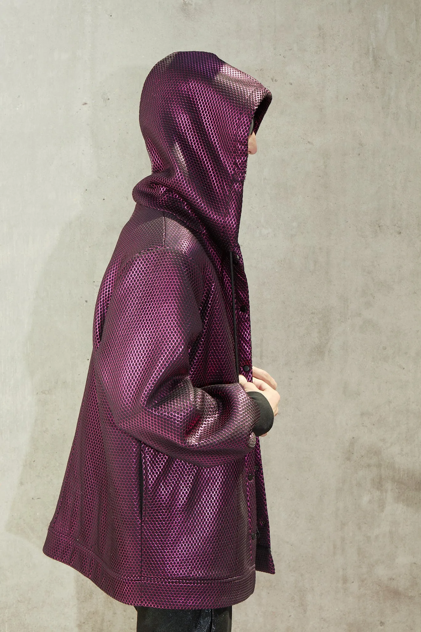 Metallic Neoprene Hoodie - Magenta
