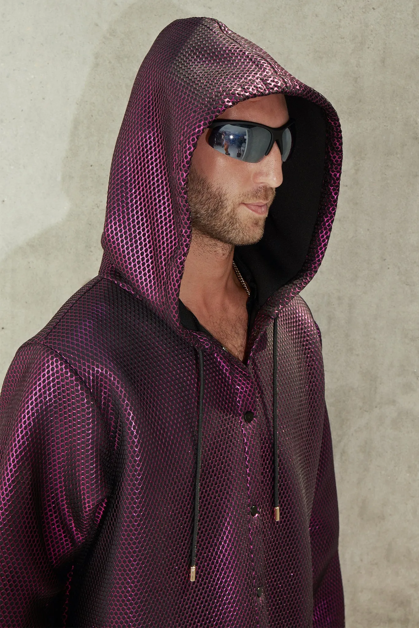 Metallic Neoprene Hoodie - Magenta