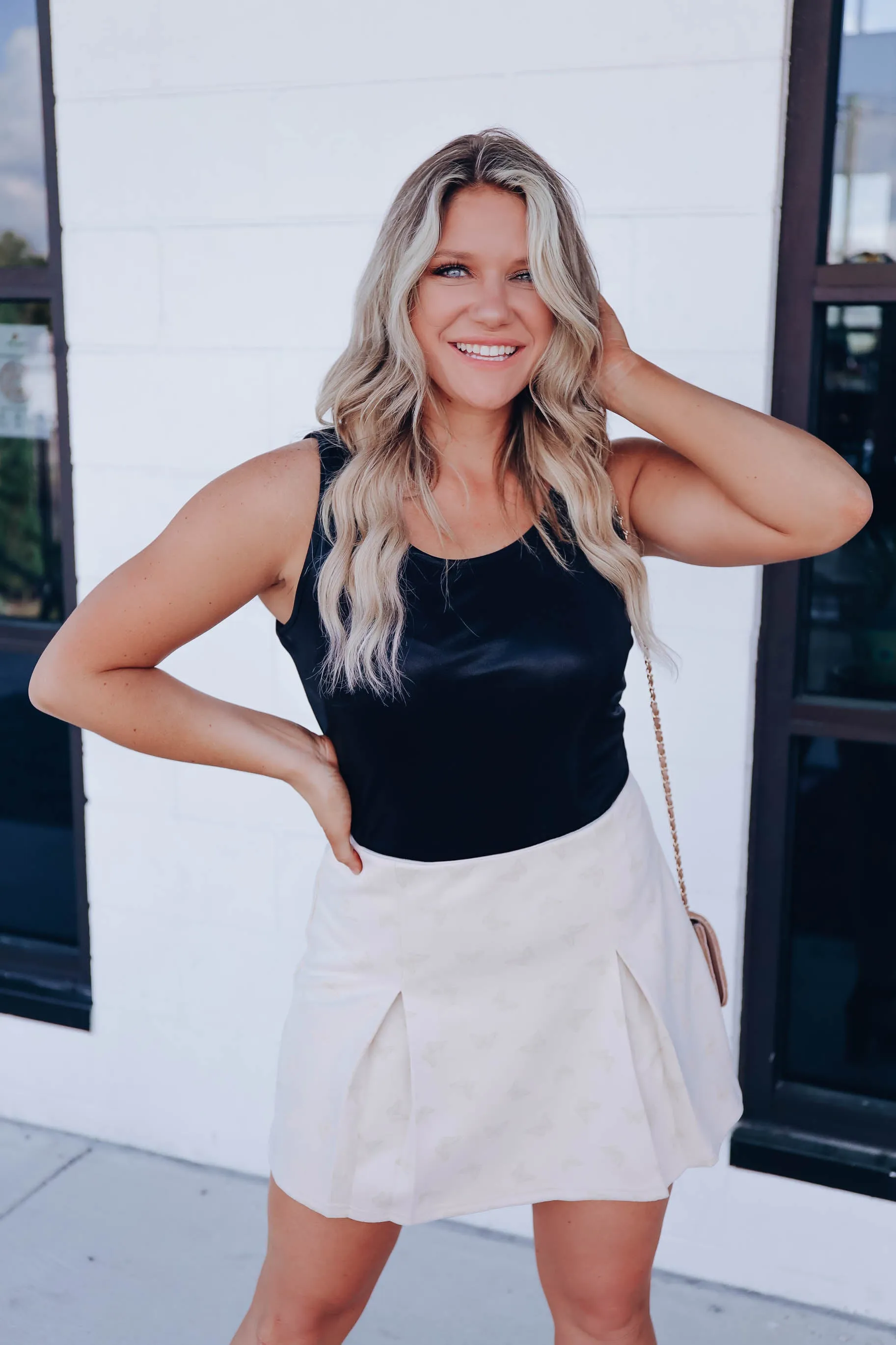 Metallic Sheen Sleeveless Bodysuit - Black