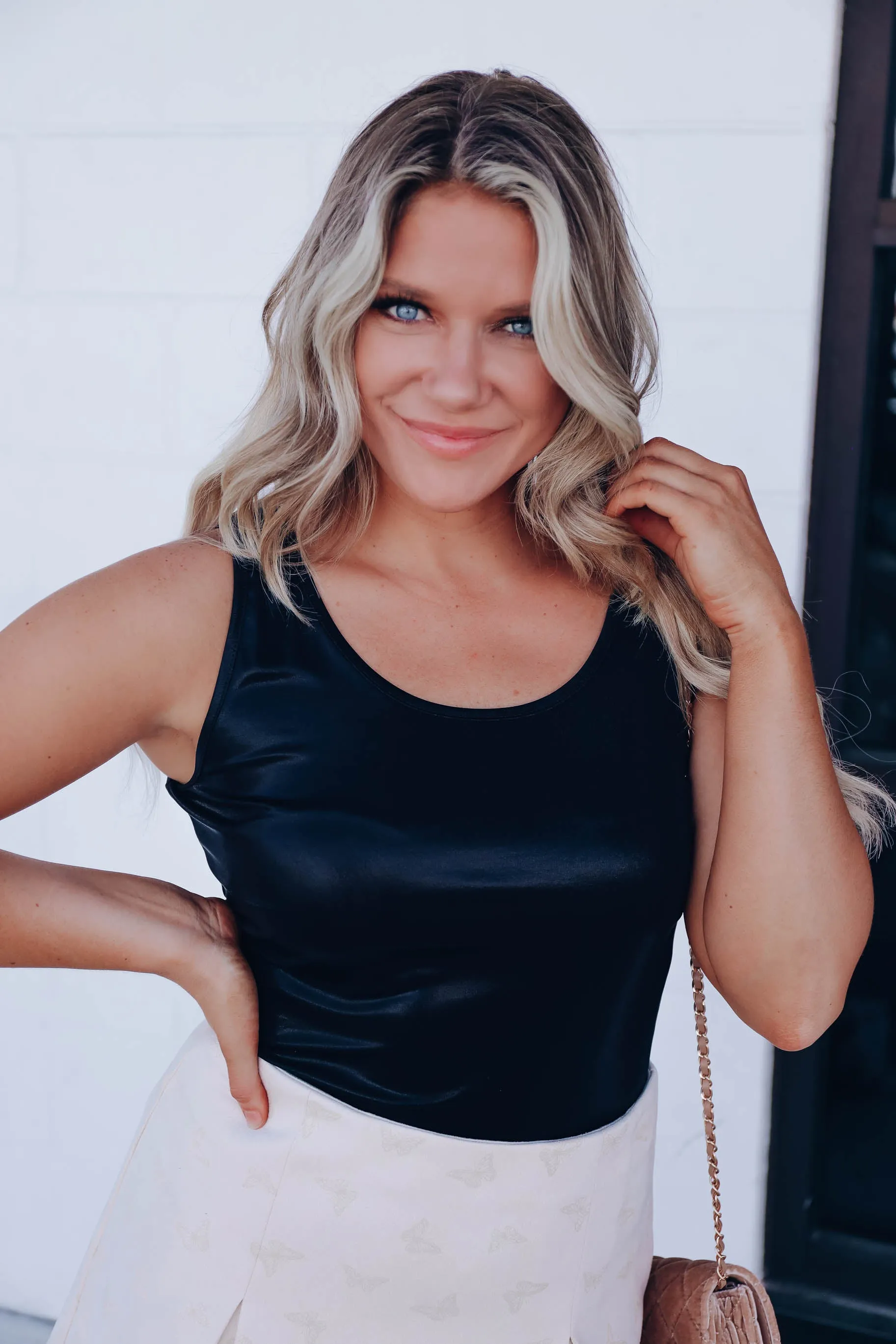 Metallic Sheen Sleeveless Bodysuit - Black