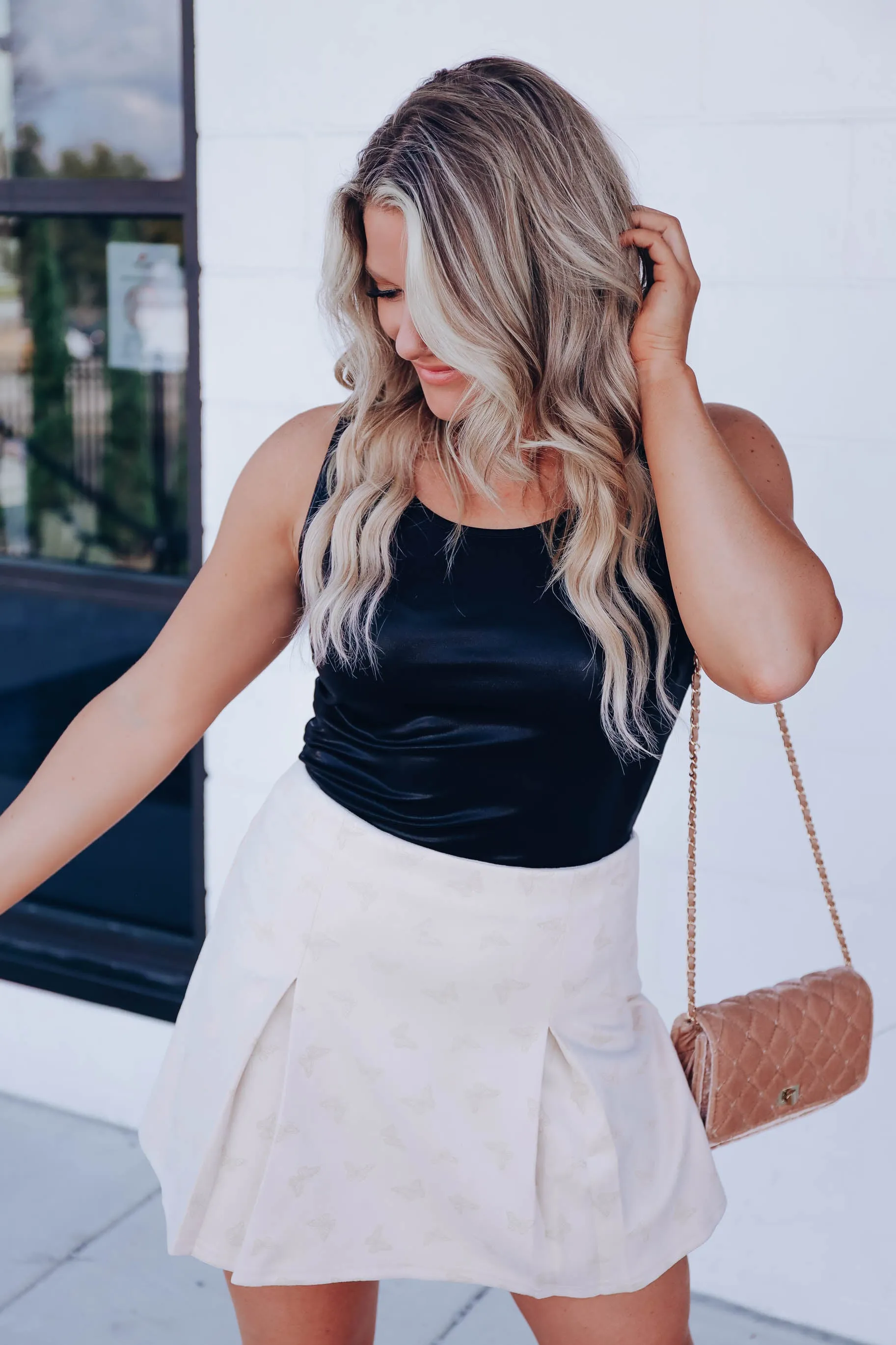 Metallic Sheen Sleeveless Bodysuit - Black