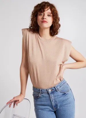 Metallic Shoulder Pads Sleeveless Jumper