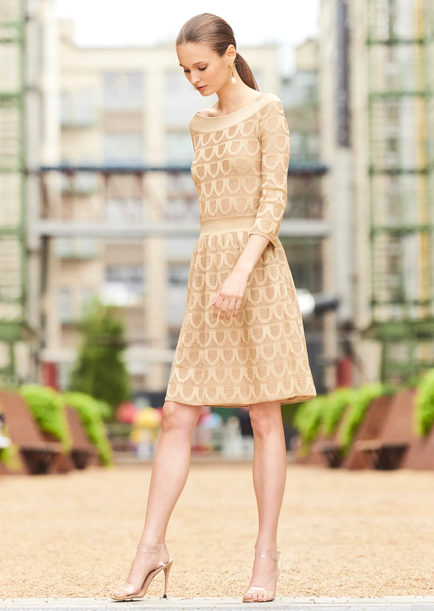 Millicente - Bell Sleeve Off-Shoulder Metallic Dress