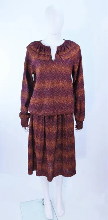 MISSONI Bronze and Purple Metallic Knit Skirt Set Size 8