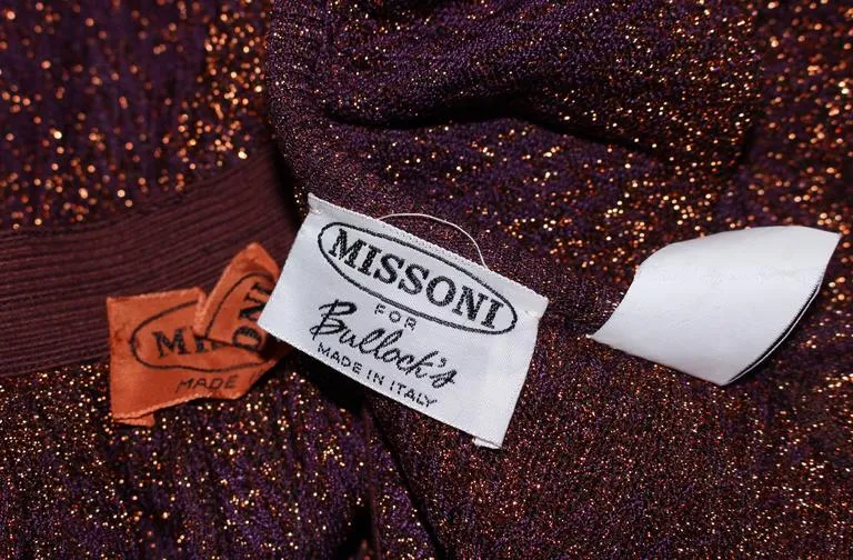 MISSONI Bronze and Purple Metallic Knit Skirt Set Size 8