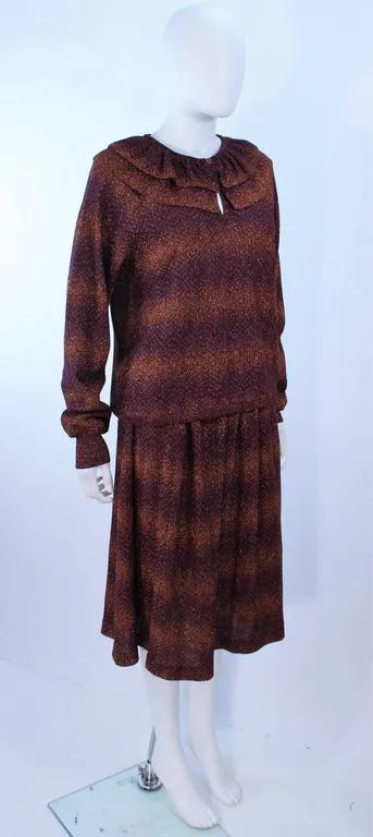 MISSONI Bronze and Purple Metallic Knit Skirt Set Size 8