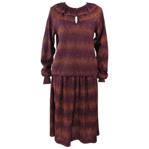 MISSONI Bronze and Purple Metallic Knit Skirt Set Size 8