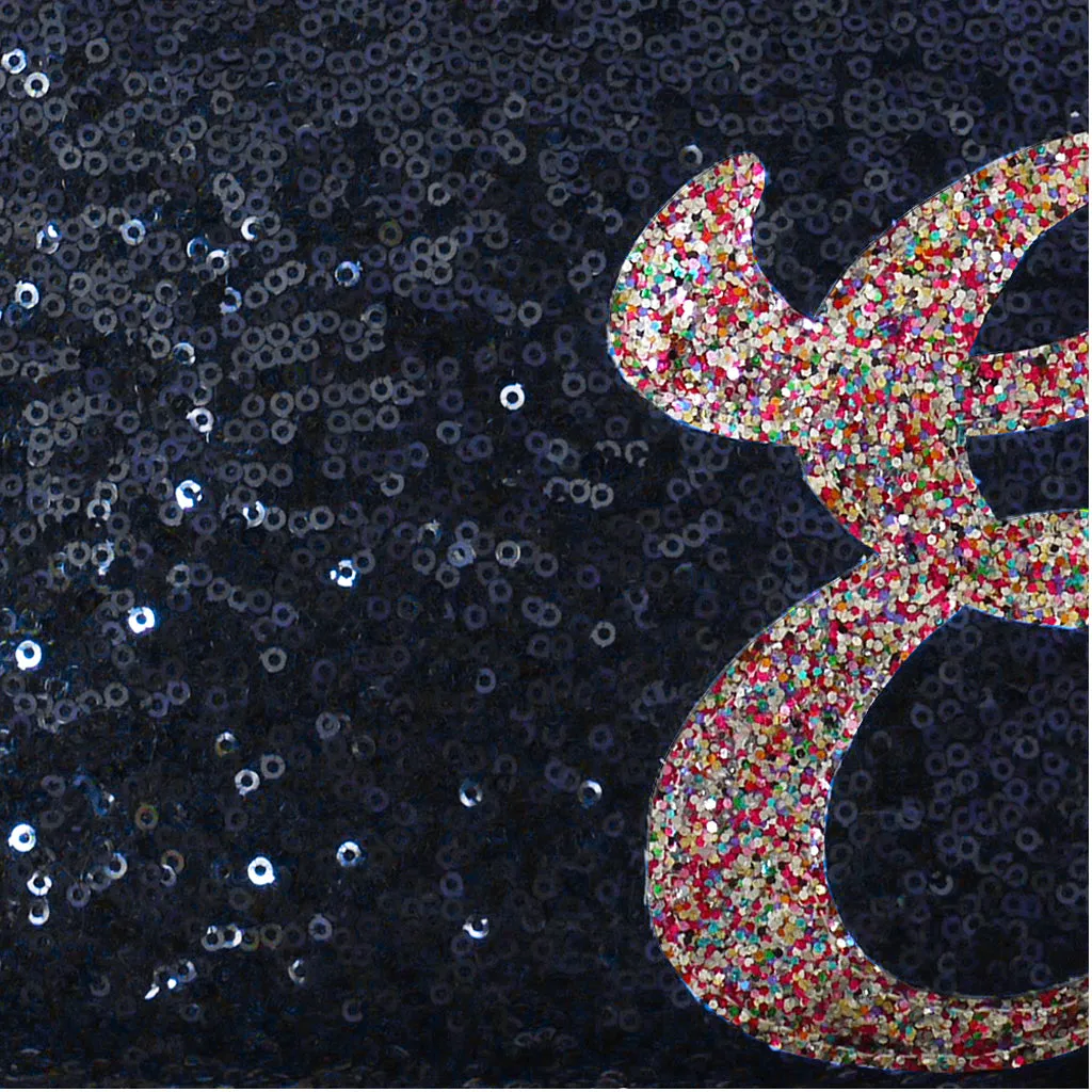 Navy sequin zip top personalised initial clutch