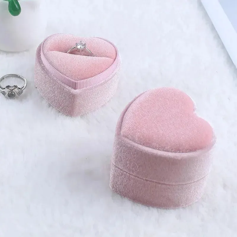New Creative Heart Shaped Jewelry Packaging Storage Velvet Ring Box Propose Marriage Wedding Ring Organizer Display Case