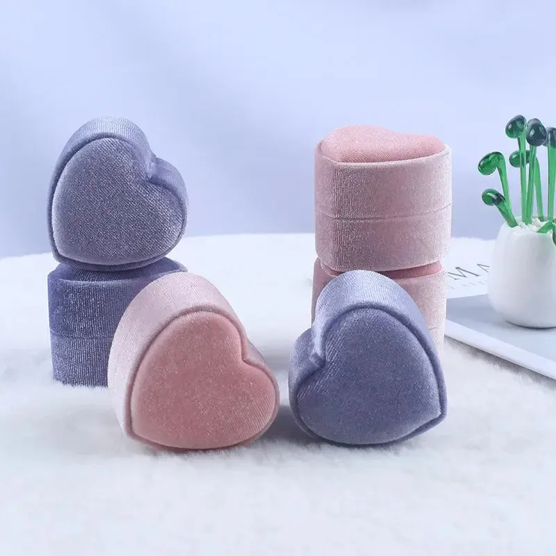New Creative Heart Shaped Jewelry Packaging Storage Velvet Ring Box Propose Marriage Wedding Ring Organizer Display Case