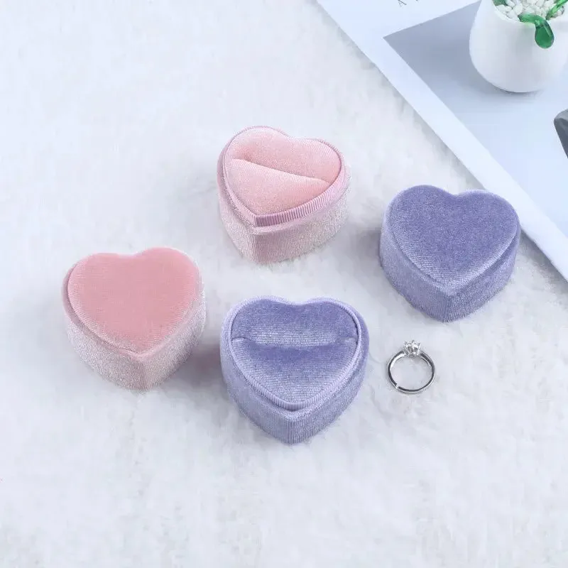 New Creative Heart Shaped Jewelry Packaging Storage Velvet Ring Box Propose Marriage Wedding Ring Organizer Display Case