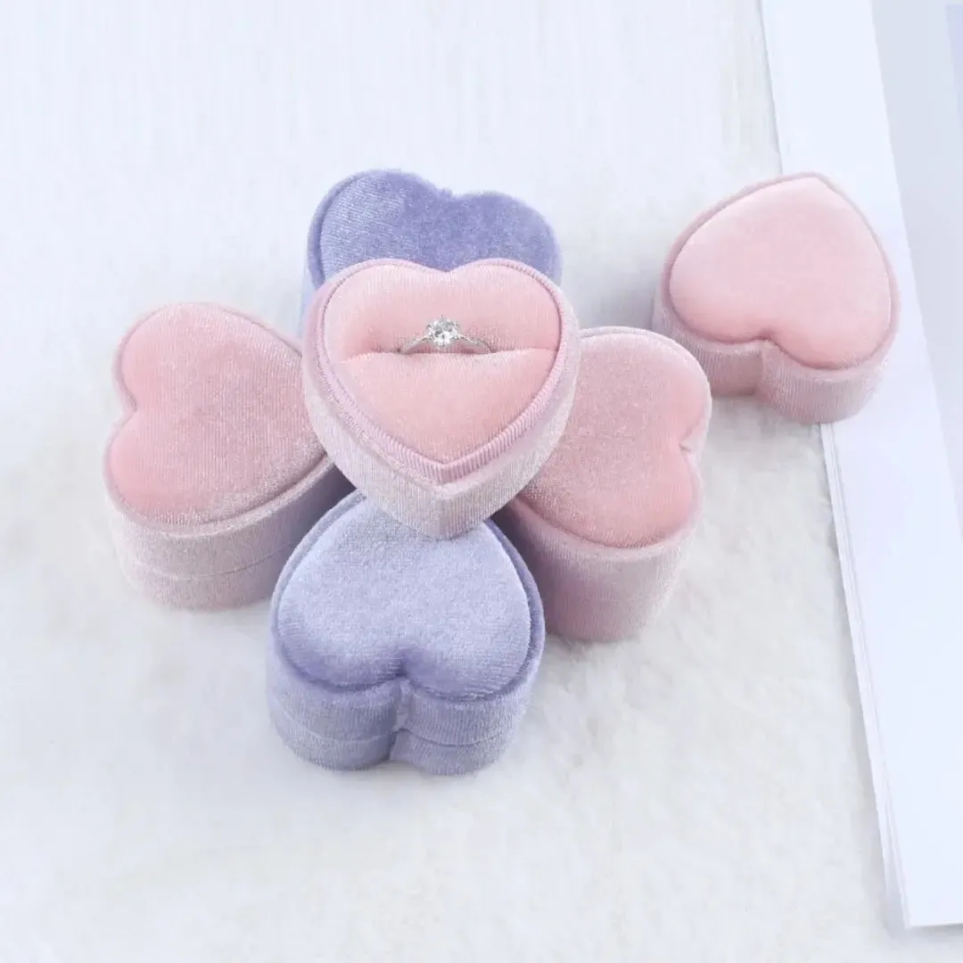 New Creative Heart Shaped Jewelry Packaging Storage Velvet Ring Box Propose Marriage Wedding Ring Organizer Display Case