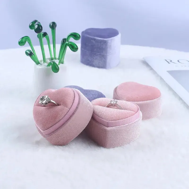 New Creative Heart Shaped Jewelry Packaging Storage Velvet Ring Box Propose Marriage Wedding Ring Organizer Display Case