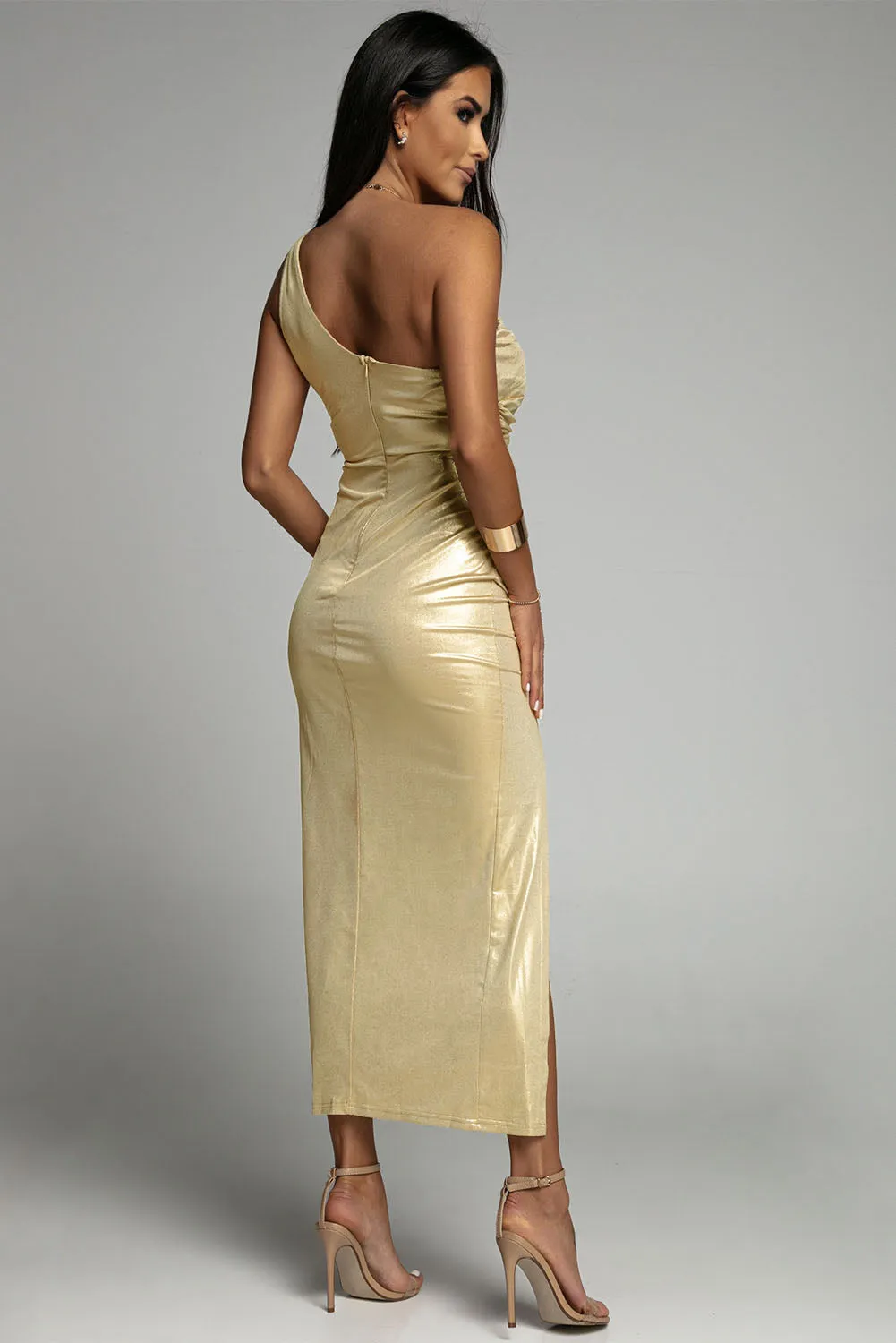 One Shoulder Metallic Party Dress