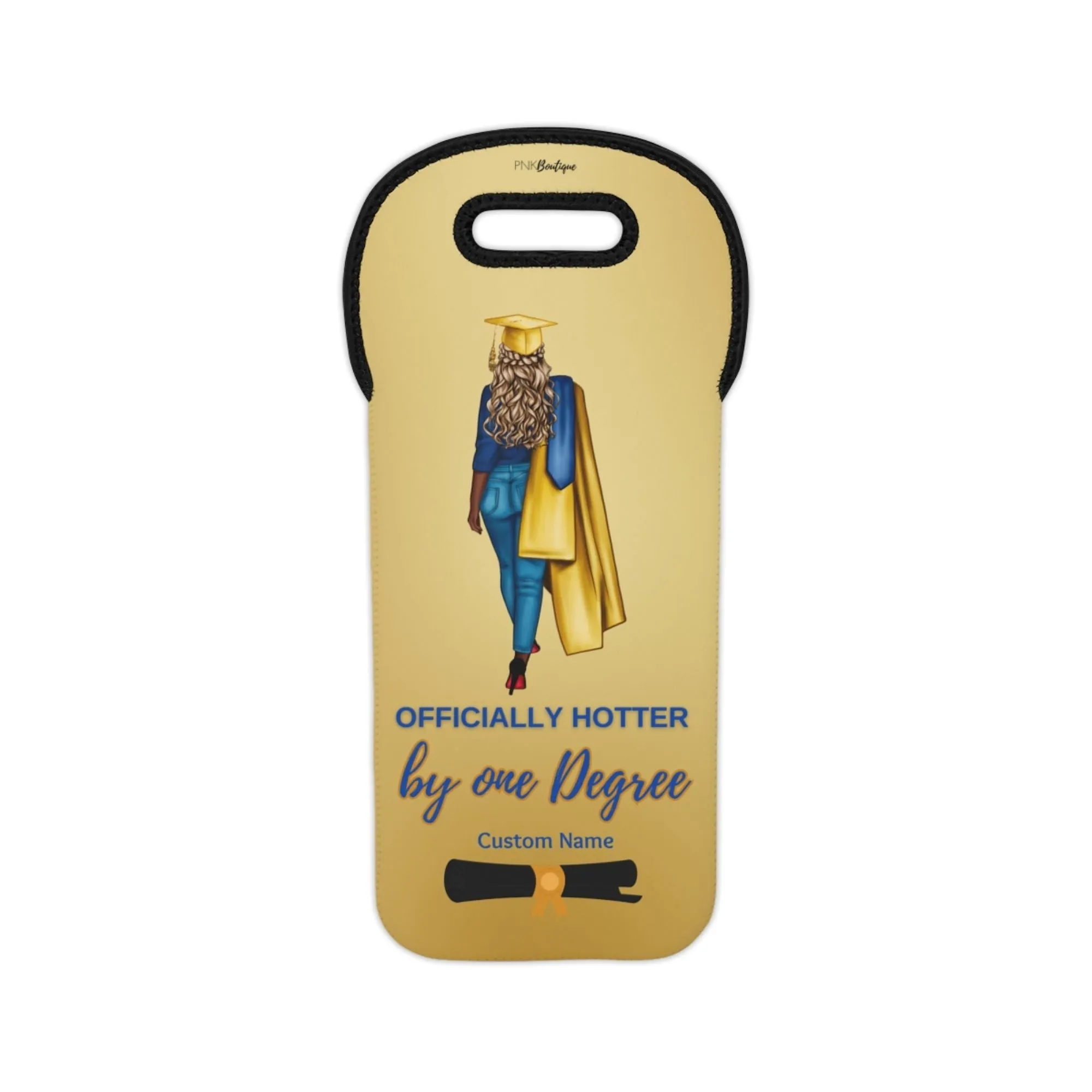 Personalized Blue and Gold Graduation Wine Tote