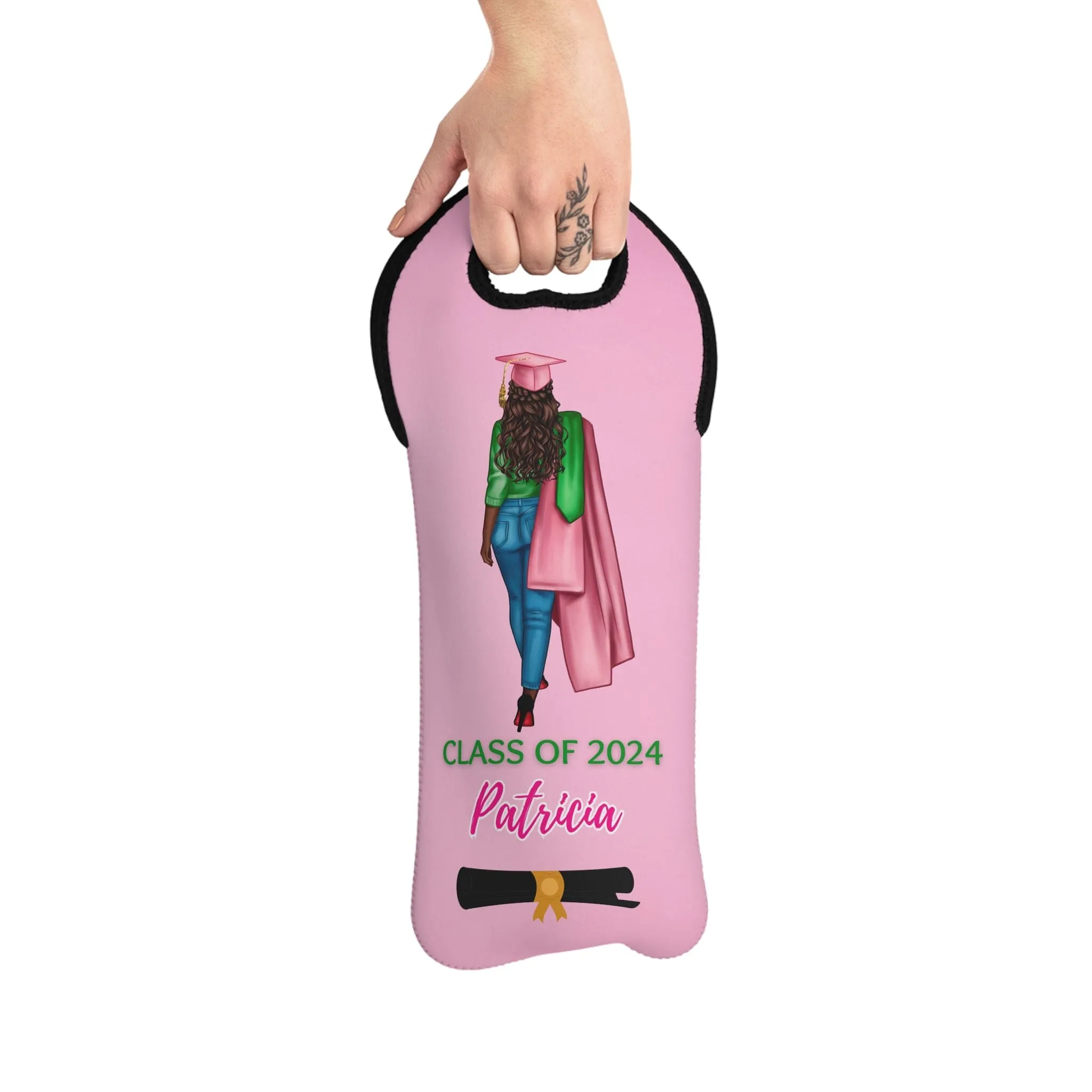 Personalized Pink and Green Graduation Wine Tote