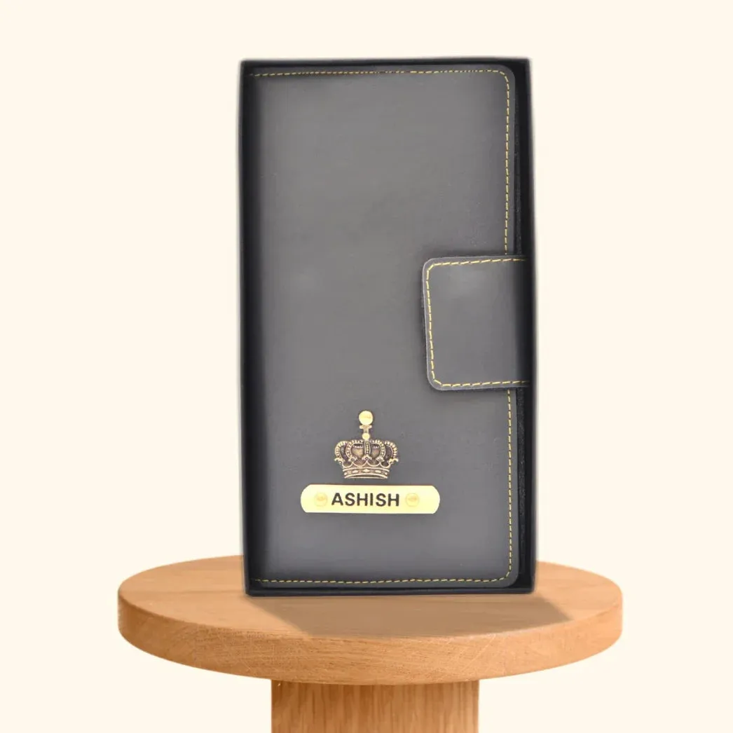 Personalized Travel Wallet (Buttoned) - Grey